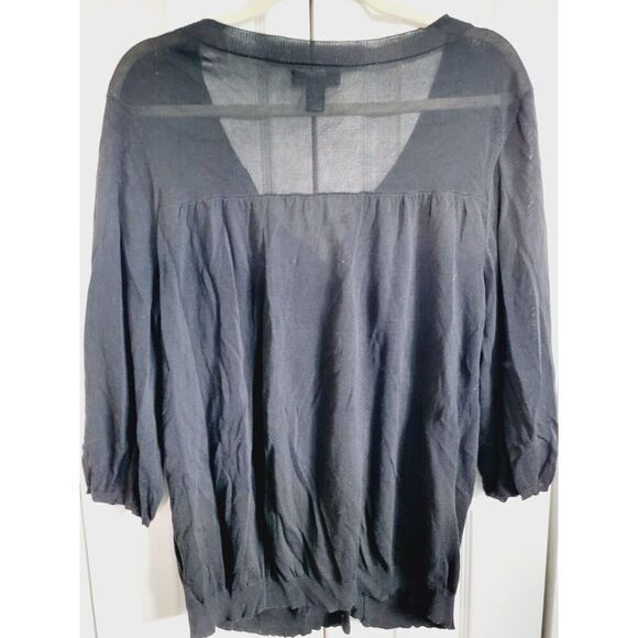 Alfani 1X Cardigan Sweater Black Knit 3/4 Sleeves Button Front Ltwt Rayon/Cotton - Picture 7 of 7